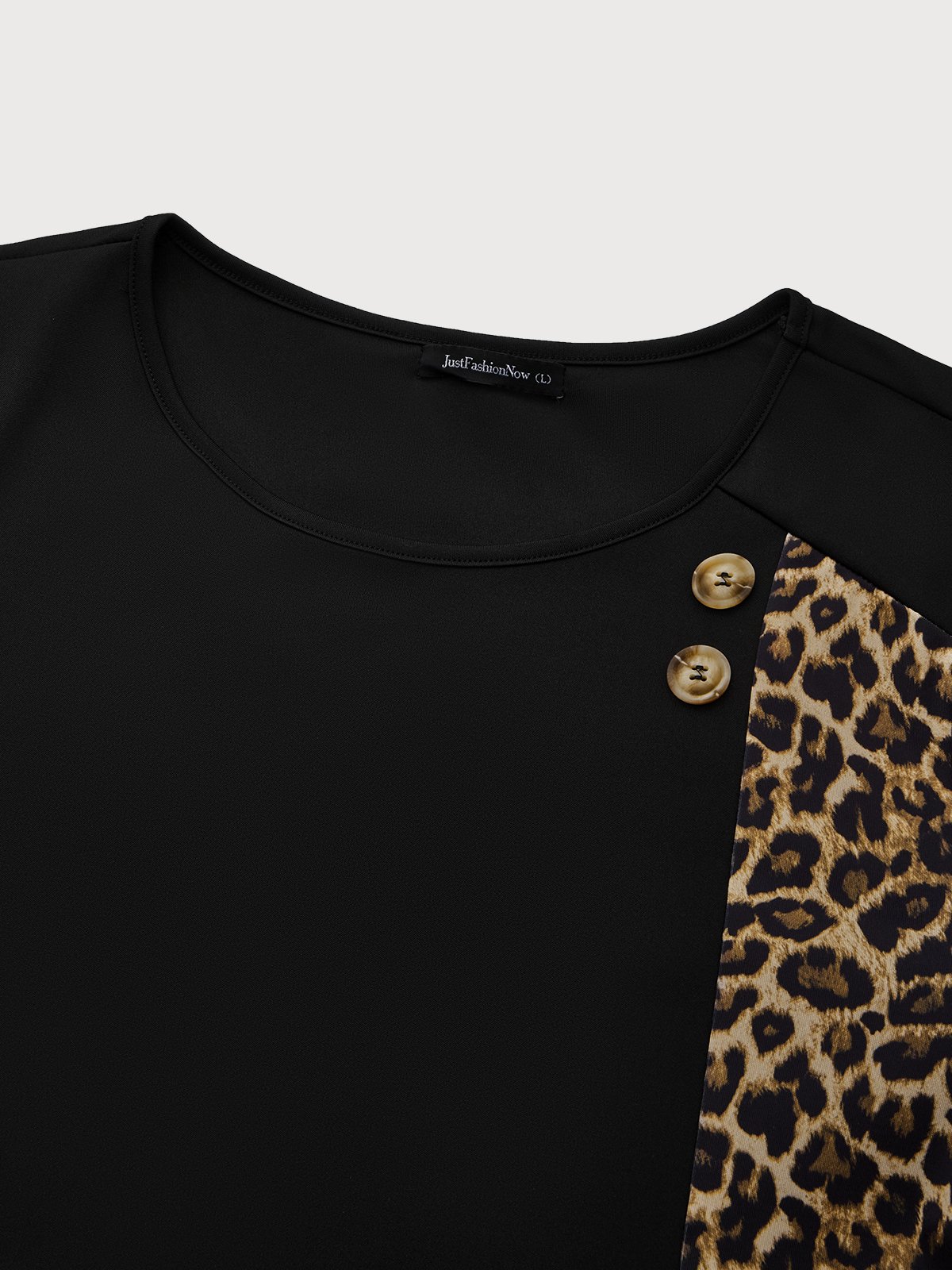 Casual Leopardo Estampado Con Paneles De Manga Larga Top