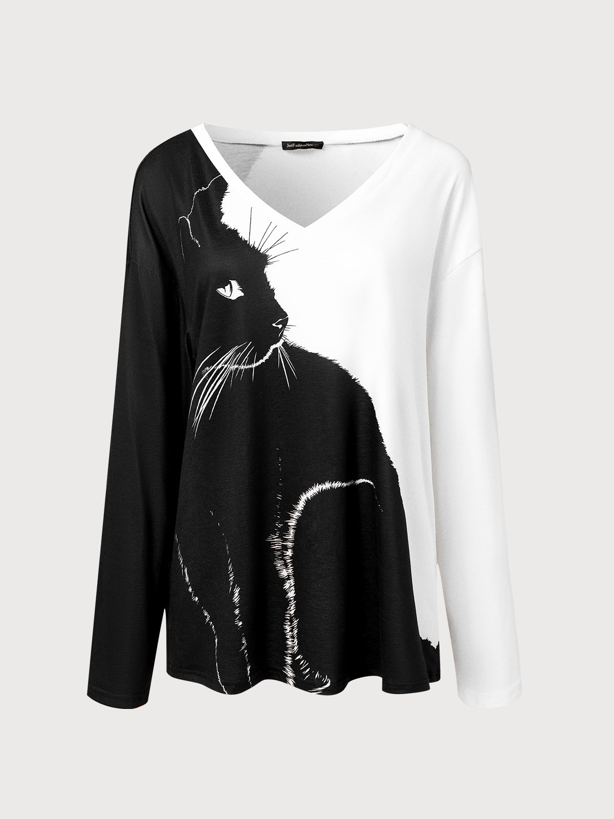 Casual Bloque De Color Animal Cuello Pico Top