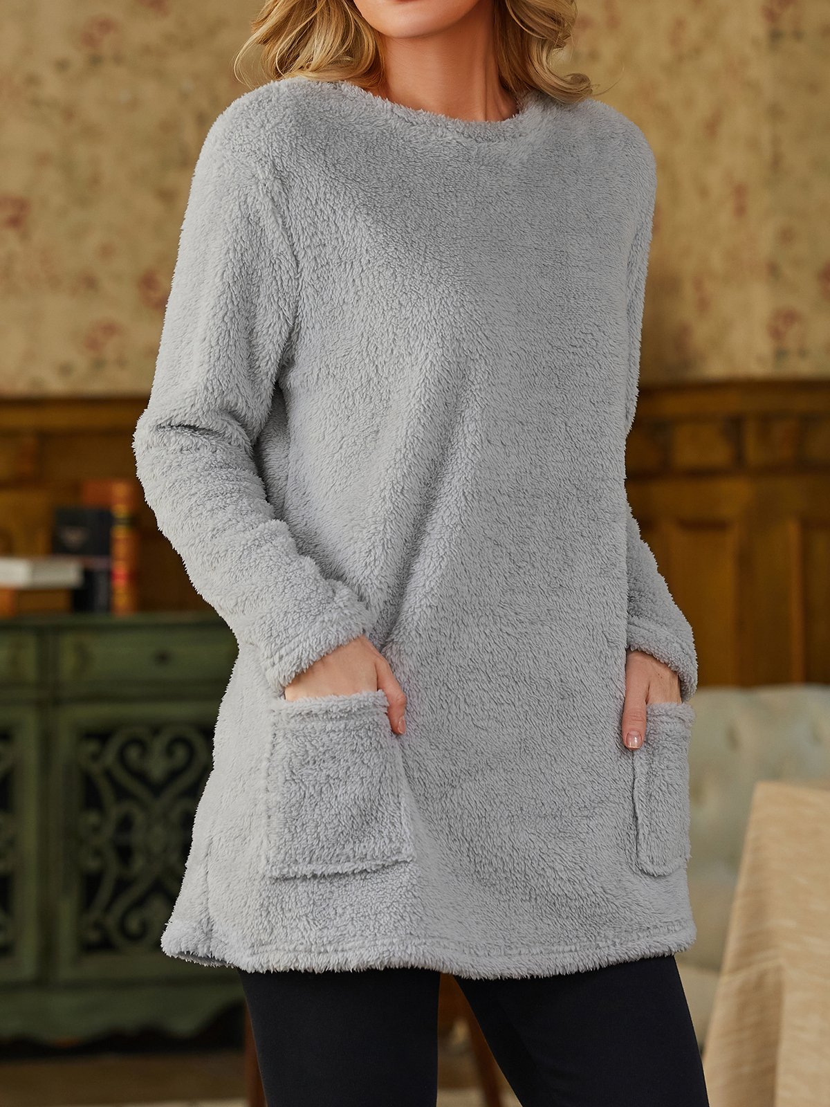 Felpa Escote Redondo Casual Térmico Vestido