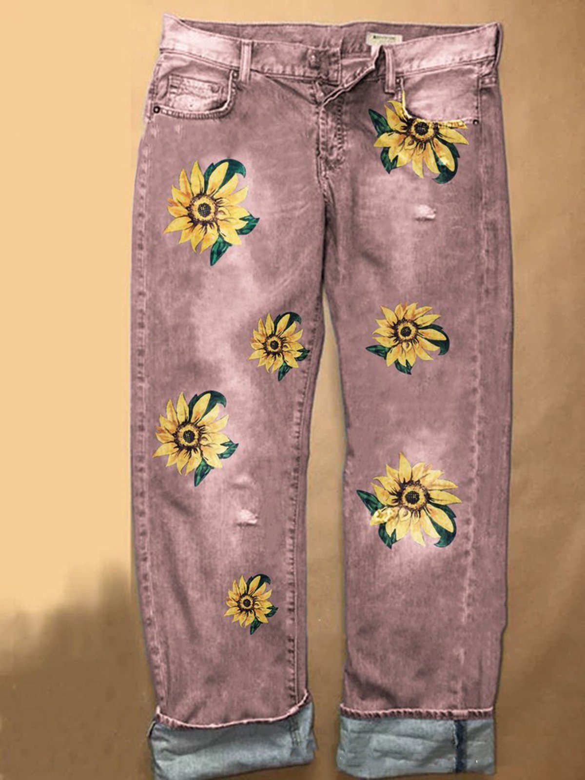 Floral Mezclilla Estampado Pantalones Vaqueros