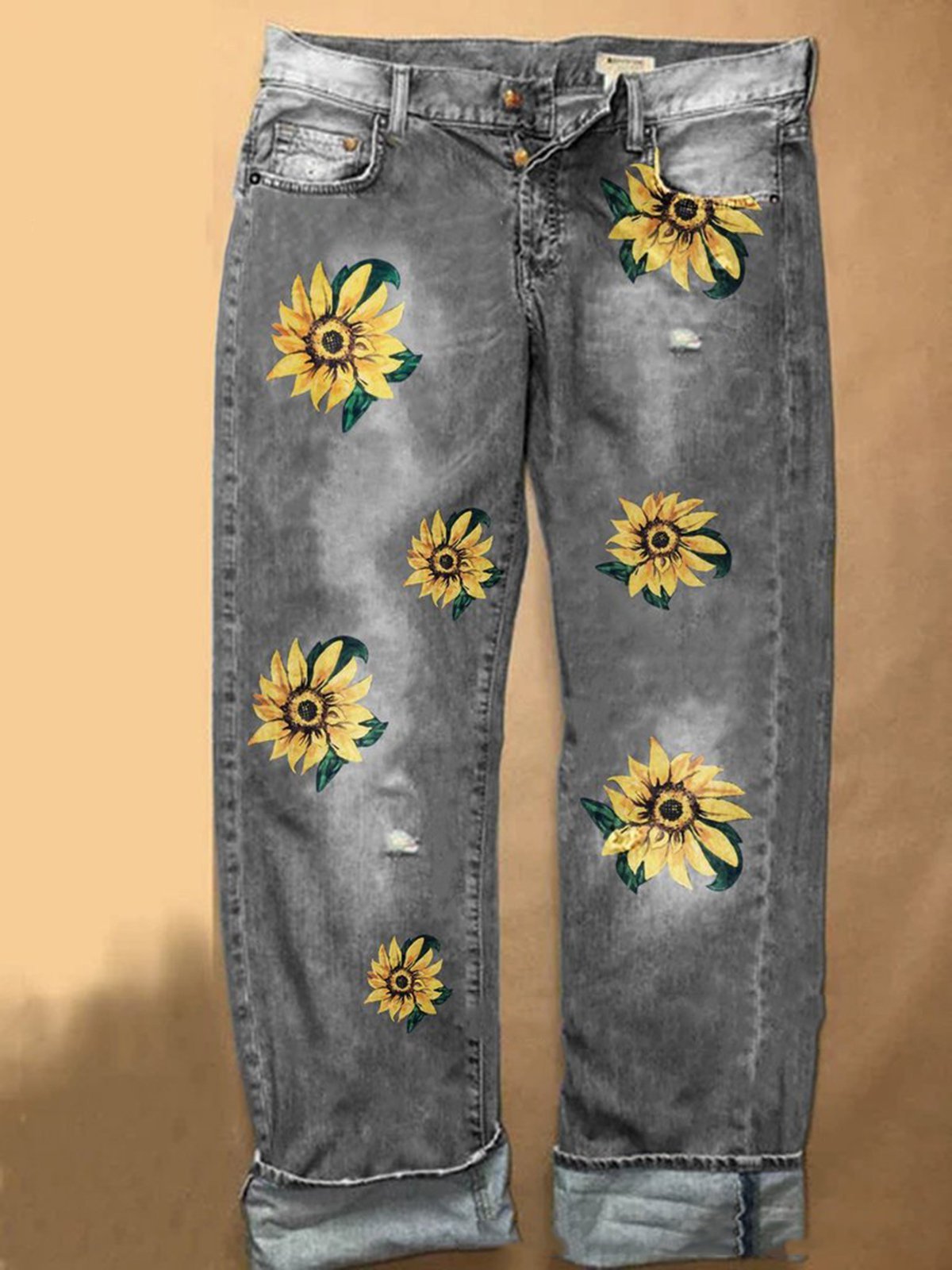 Floral Mezclilla Estampado Pantalones Vaqueros