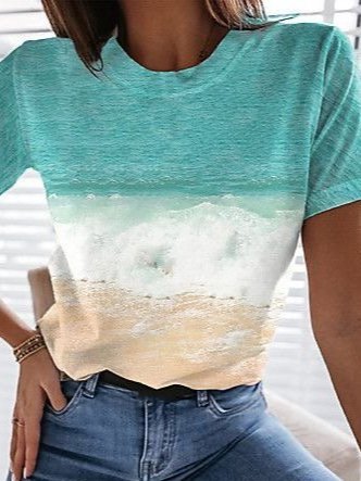 Ombre/Tie-Dye Manga Corta Casual Mar Estampado Camiseta