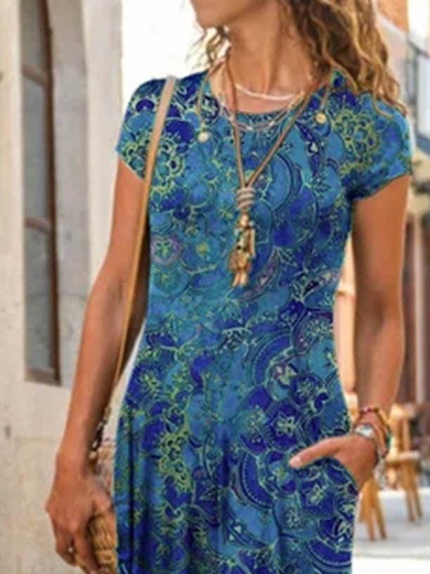 Manga Corta Línea A Tejido Vestido