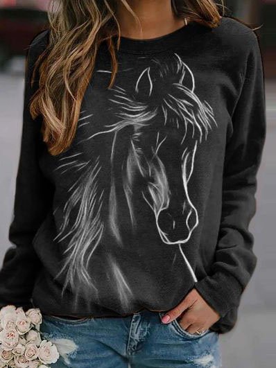 Caballo Estampado Manga Raglán Escote Redondo Casual Sudaderas