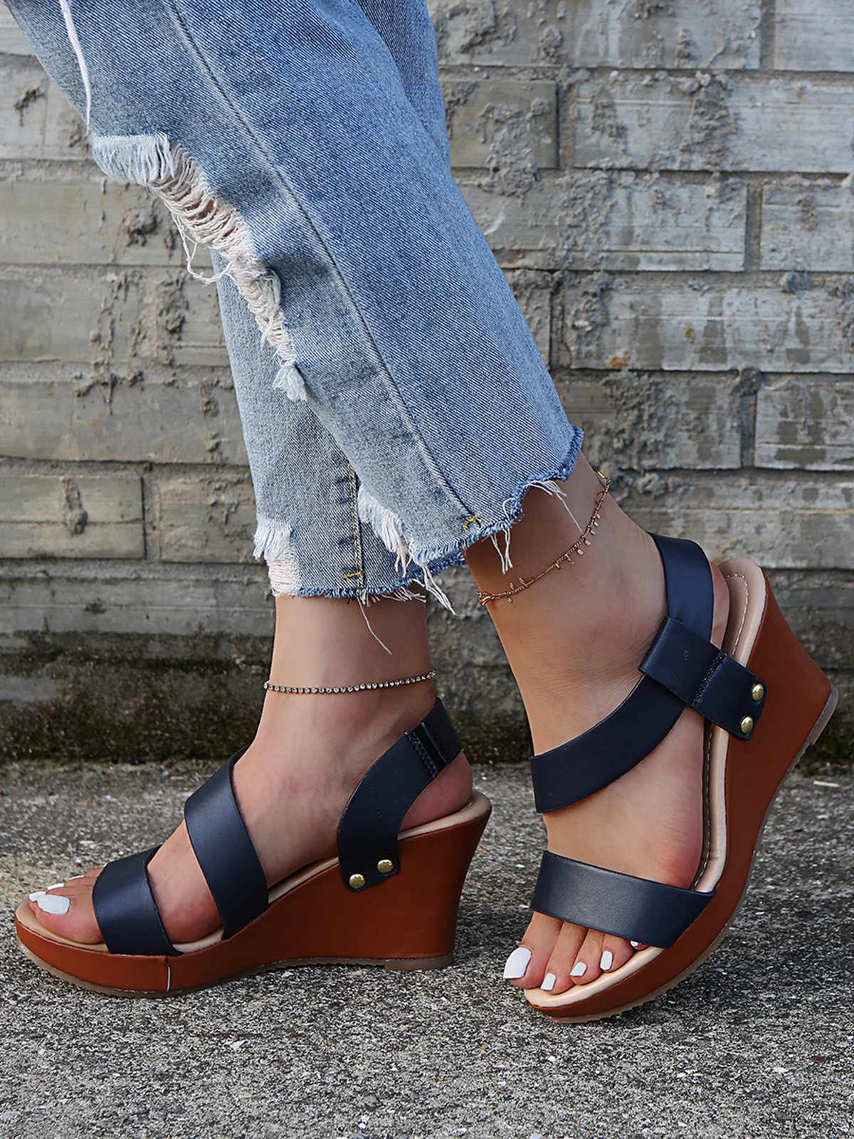 Sandalias De Cuña De Mujeres Grueso Correa