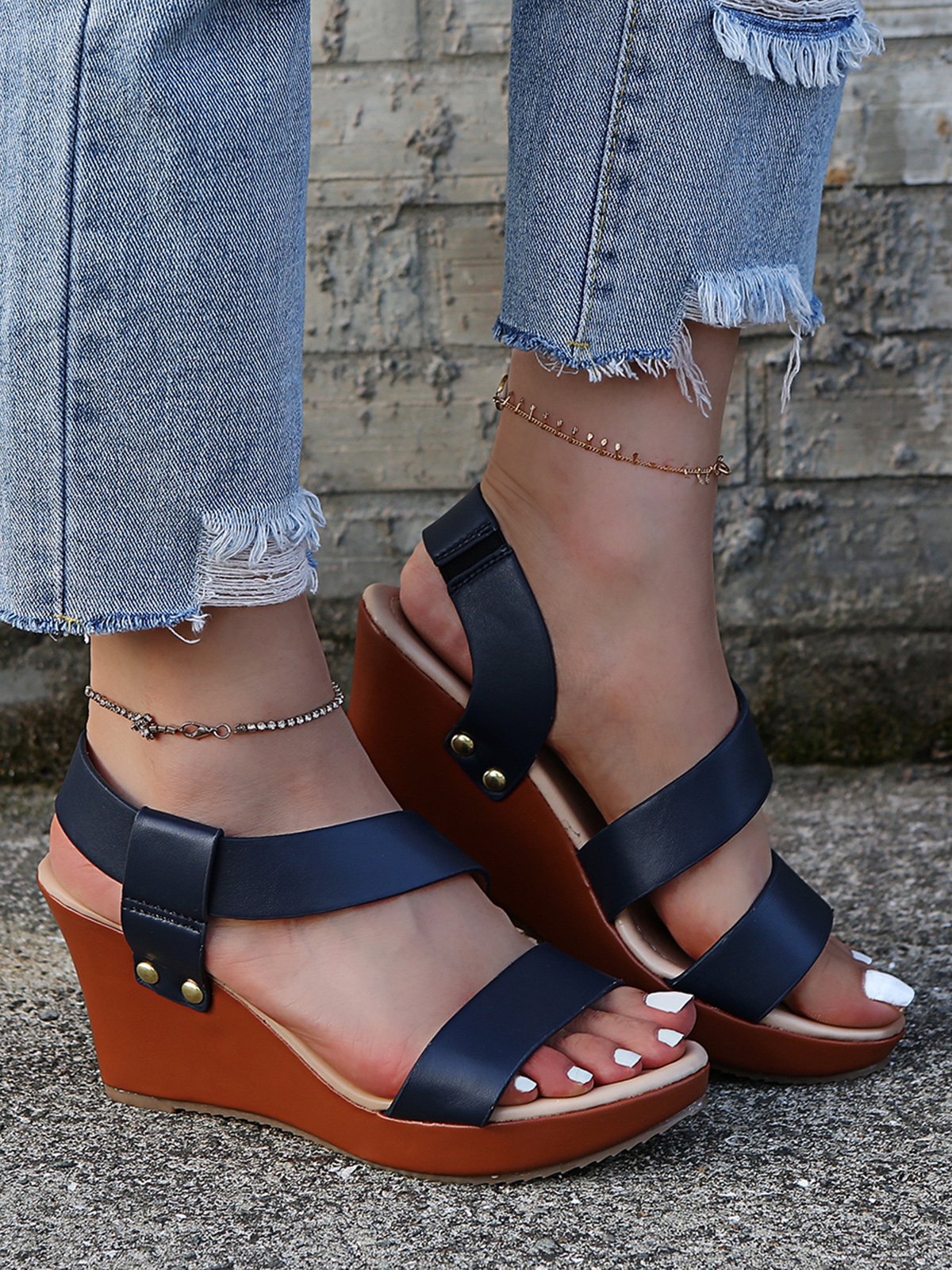 Sandalias De Cuña De Mujeres Grueso Correa