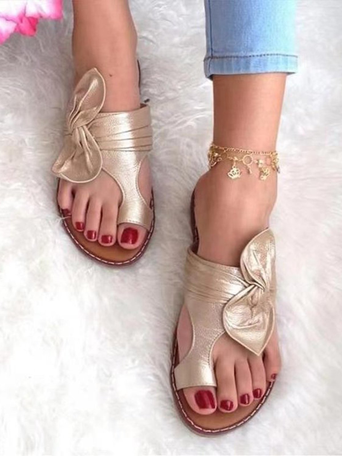 De Mujeres Recurso Con Lazo Casual Tanga Sandalias
