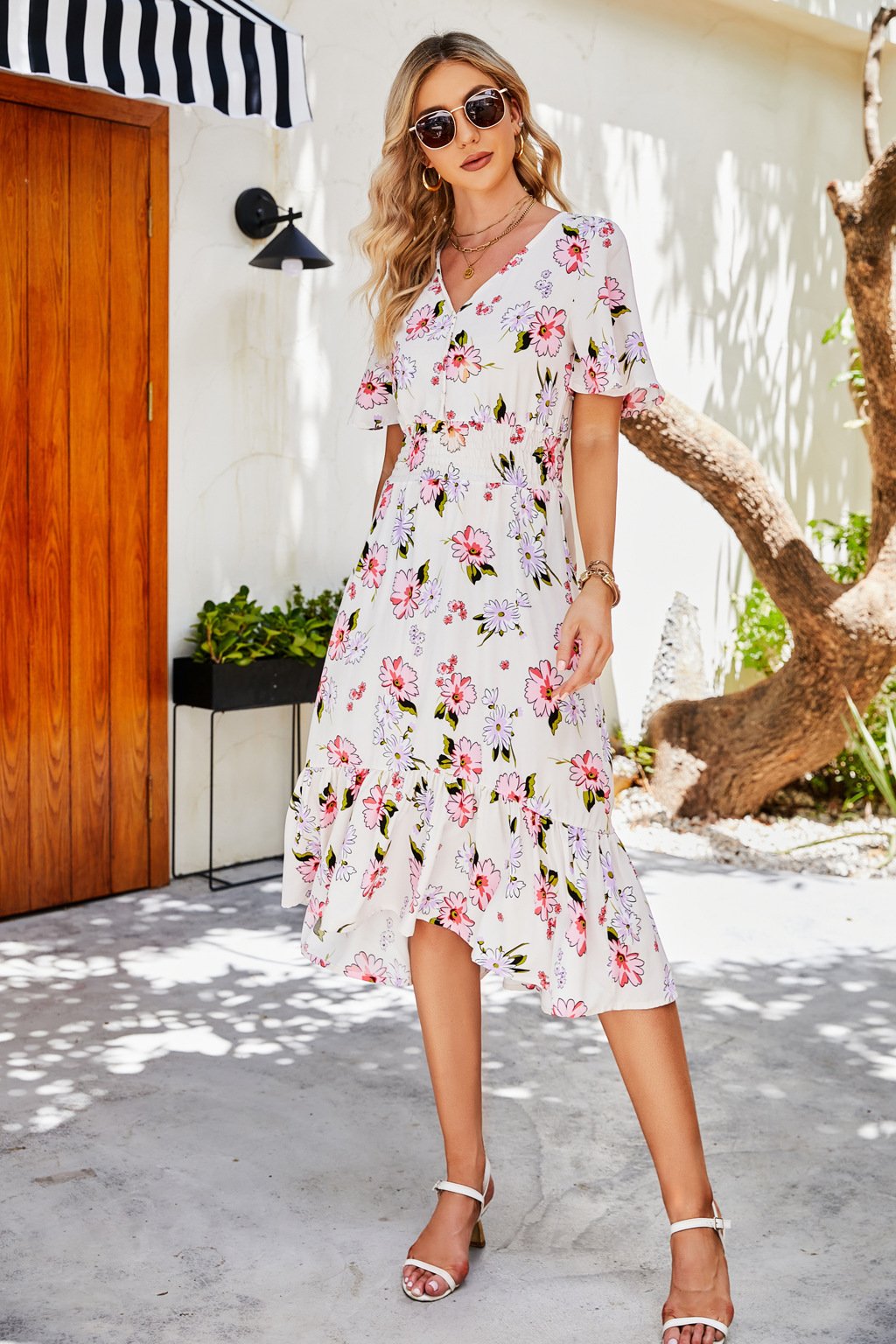 Vestido Vacación Regular Ajuste Manga Corta Tejido