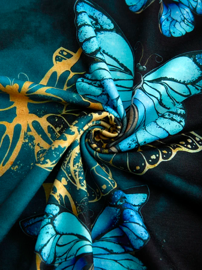 Casual Mariposa Estampado Floral Manga Corta Cuello Redondo Camiseta