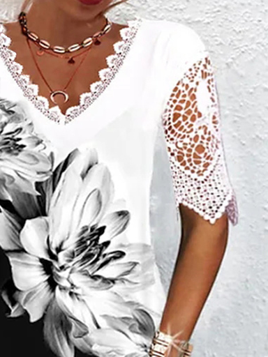 Guipur Floral Estampado Casual Manga Corta Tejer Vestido