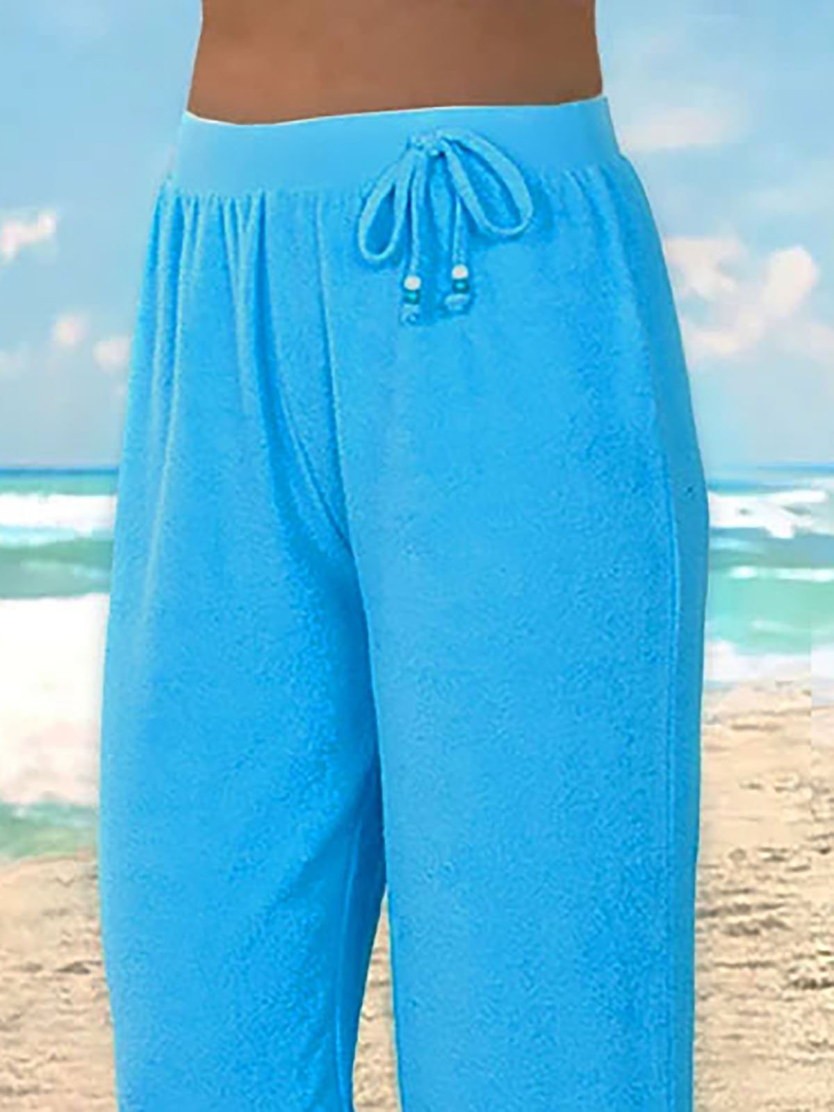 Vacación Casual Flojo Suave Color Cintura Elástica Tejer Capris Pantalones