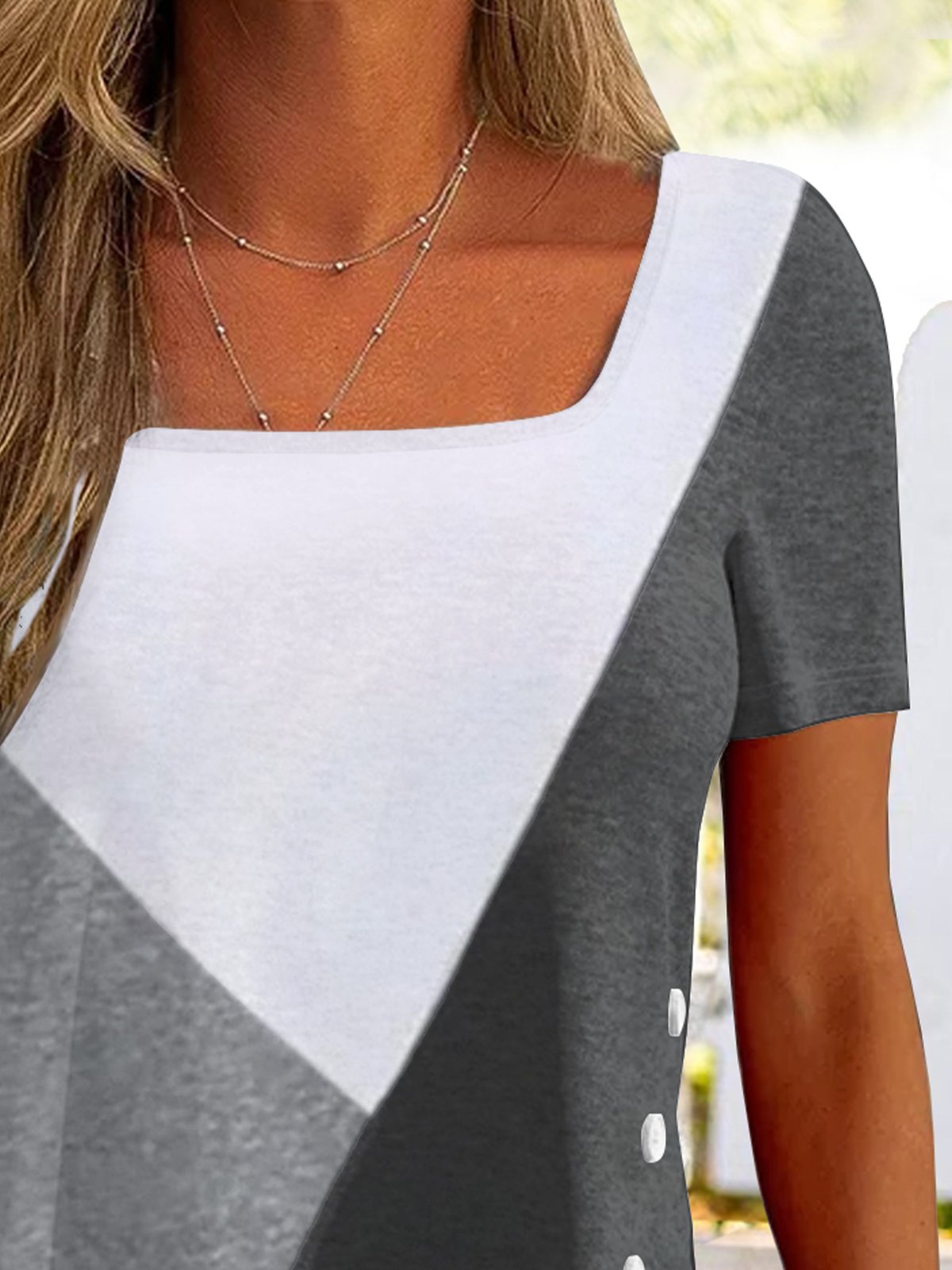 Liso Botón Irregular Dobladillo Contraste Top Camiseta Túnico Talla Grande