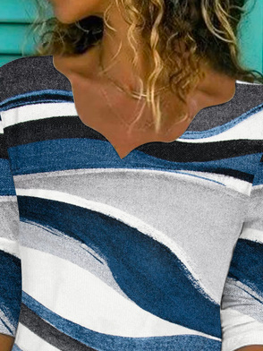 Rayas Casual Flojo Cuello Pico Camiseta