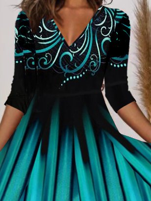 Geométrico Casual Otoño Poliéster Natural Regular Ajuste Midi Regular Regular Talla Vestido para Mujeres