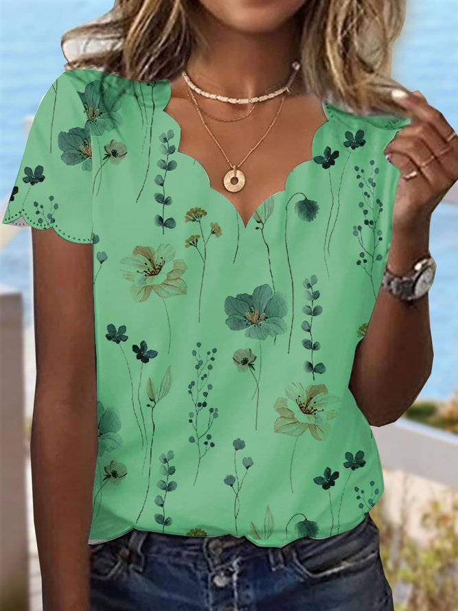 Verano Postre Cáscara Cuello Floral Diseño Camiseta