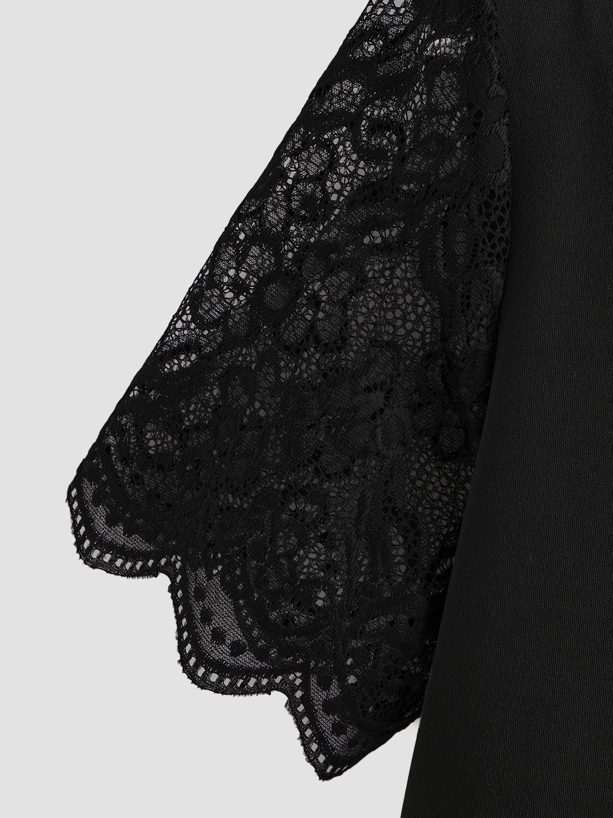 Negro Cuello Pico Casual Algodón Mezclas Manga Corta Camiseta