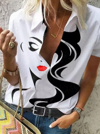 Algodón Mezclas Casual Figura Manga Corta Blusa