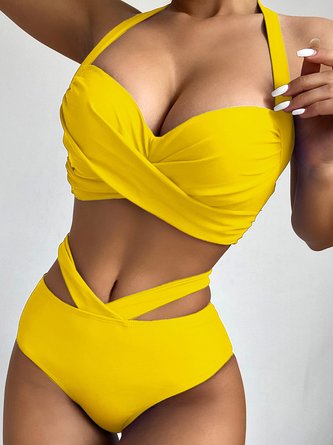 Bikini Vacación Moda Sensual Digital Impresión Push-Up Acero Borde Cintura Alta Dividido