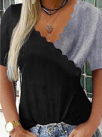 Cuello Pico Geométrico Manga Corta Camiseta