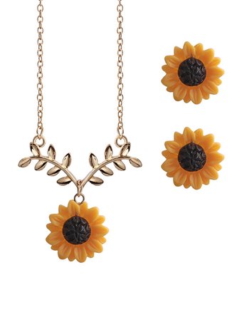 Traje  Aretes Collar  Aleación Girasol