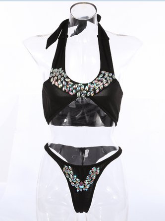 Señoras Playa Vacación Sensual Hundiendo Cuello En V Diamante Bikini Traje Bañador Talla Grande