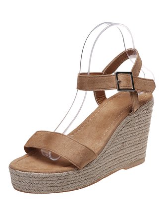 Serpiente Estampado - Liso Simple Correa Pajita Sandalias De Cuña