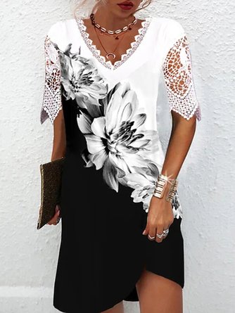 Guipur Floral Estampado Casual Manga Corta Tejer Vestido