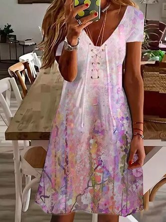 Estampado Floral Venta En Caliente Verano Nuevo Llegadas Señoras Casual Manga Corta Tejer Vestido