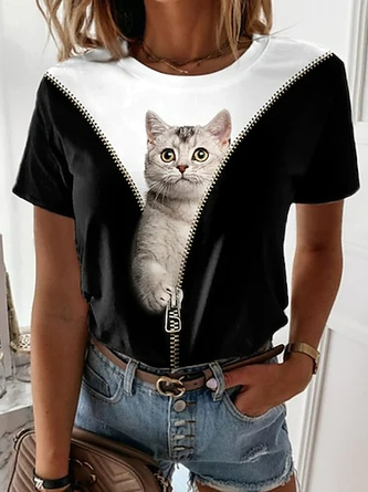 Casual Animal Manga Corta Camiseta