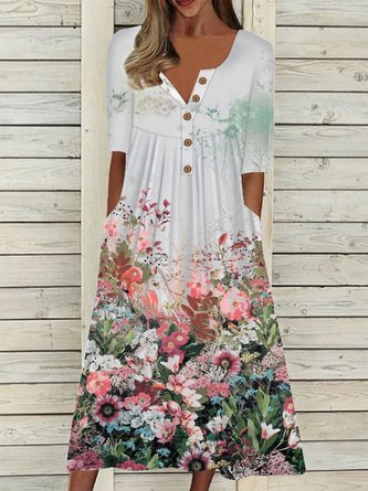 Floral Casual Regular Ajuste Manga Corta Tejido Vestido