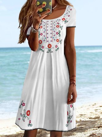 Cuello Redondo Tribal Regular Ajuste Manga Corta Tejer Vestido