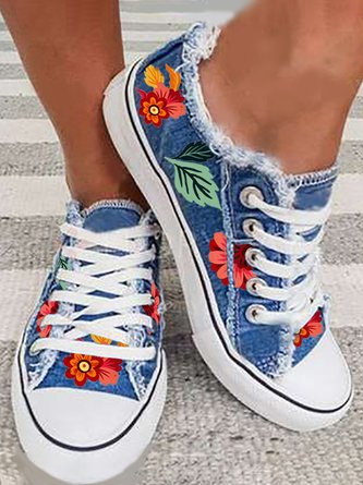 Floral Hojas Con Cordón Zapatillas Deportivas Mezclilla Zapatillas Deportivas