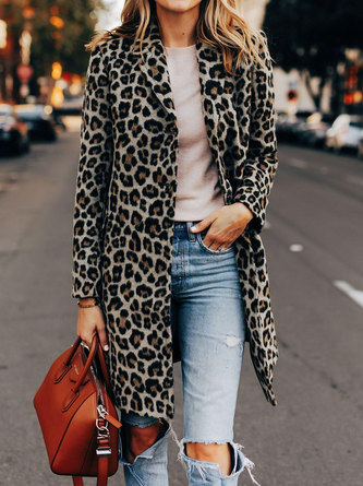 Woolen Casual Leopard Overcoat