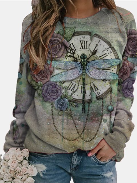 Mariposa Estampado Floral Manga Larga Sudadera