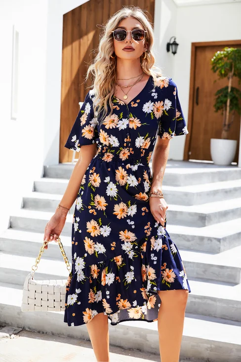 Vestido Vacación Regular Ajuste Manga Corta Tejido