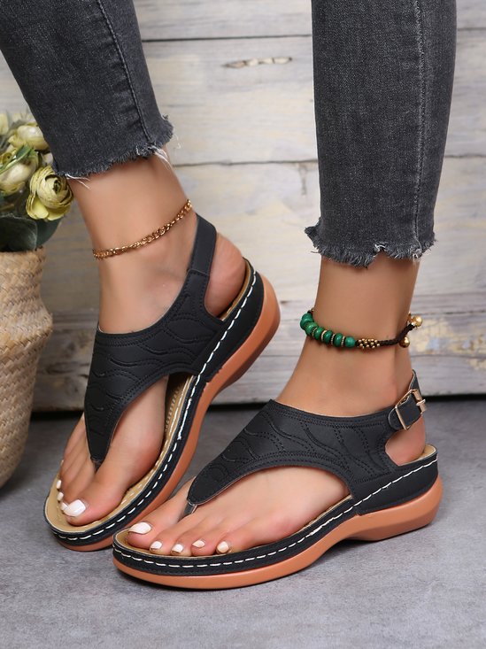 Sandalias Bordado Ola Patrón Retro Casual Tanga
