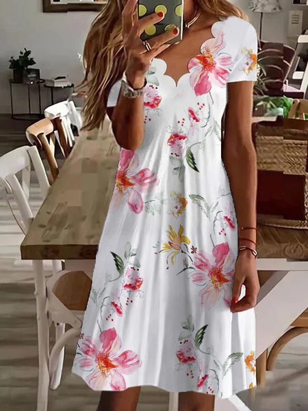 Vestido Casual Floral Manga Corta Tejer