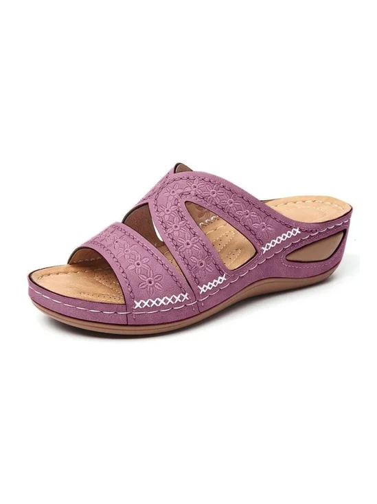 Bordados Florales Hueco Bohémico Casual Cuña Diapositivas
