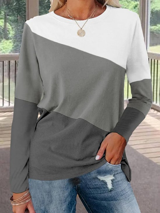 Escote Redondo Bloque De Color Camiseta