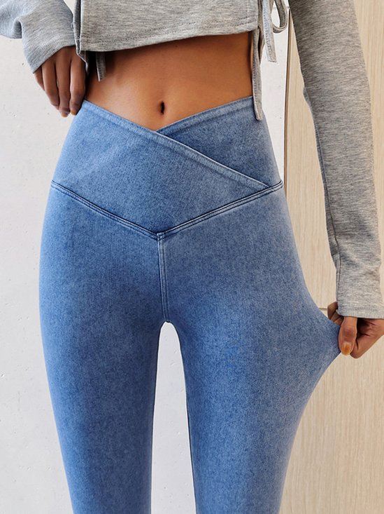 Ajustado Liso Mezclilla Leggings