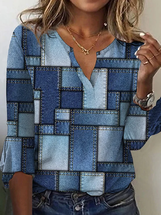 Geométrico Con Cuello de Chal Flojo Casual Top
