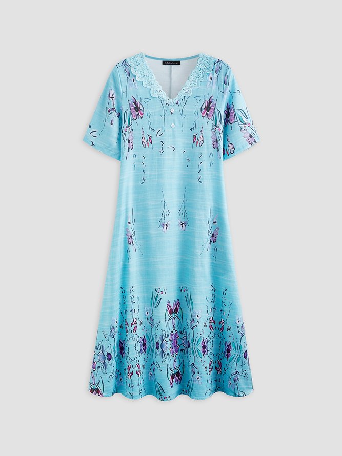 Floral Vacación Regular Ajuste Manga Corta Tejido Vestido