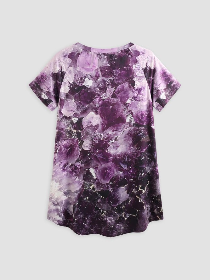 Flojo Casual Vacaciones Morado Cristal Bueno Suerte Estampado Top Camiseta Talla Grande