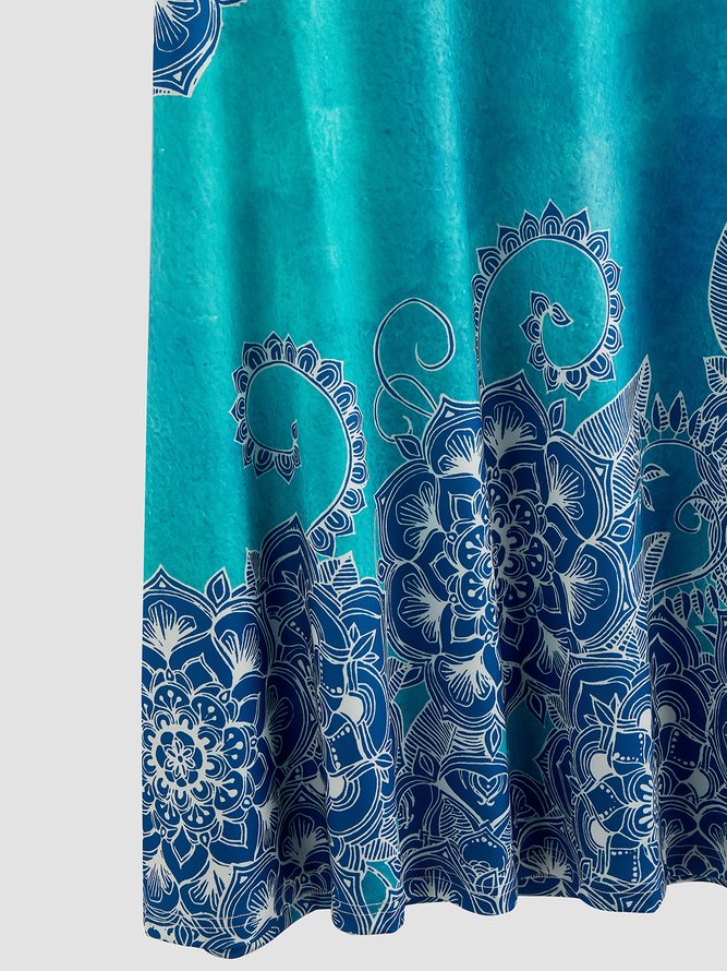 Casual Vacaciones Gradiente Folk Patrón Datura Retro Estampado Flojo Línea A Vestido Talla Grande