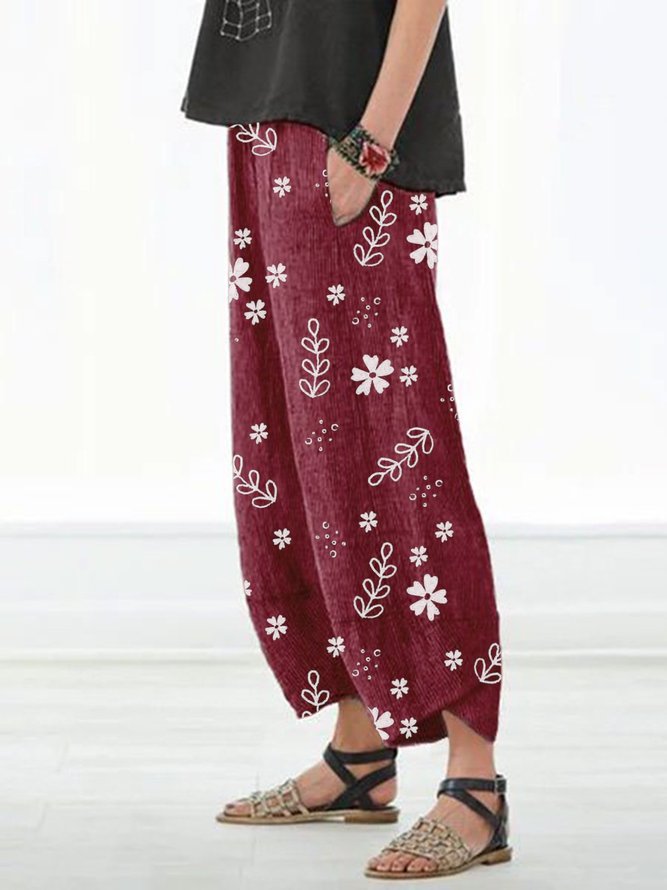 Casual Floral Estampado Bolsillos Mujeres Todas Las Estaciones Pantalones