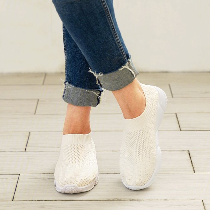 Deportes Todas las Estaciones Atlético Slip-On Talón de Bloque Punta Redonda Tela fuente Zapatillas Deportivas para Mujeres