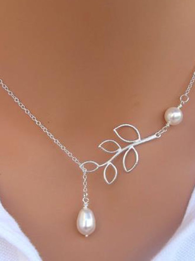 Collares Nuevo Chic Moda Retro Hoja Perla