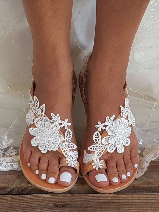 De Mujeres Romántico Blanco Flor Decorativo Bodas Sandalias