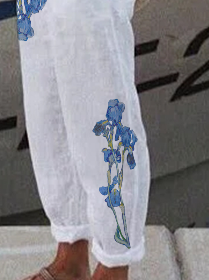 Retro Arte Clásico Floral Aflojar Largo Mujeres Pantalones