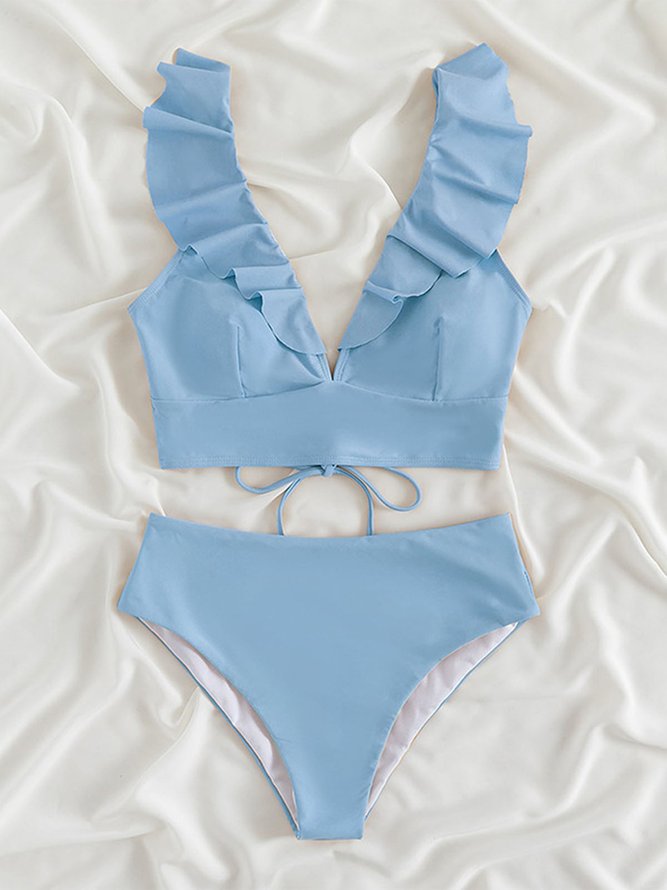 Bañador Sensual Plisado De Encaje Bikini Dividido Talla Grande